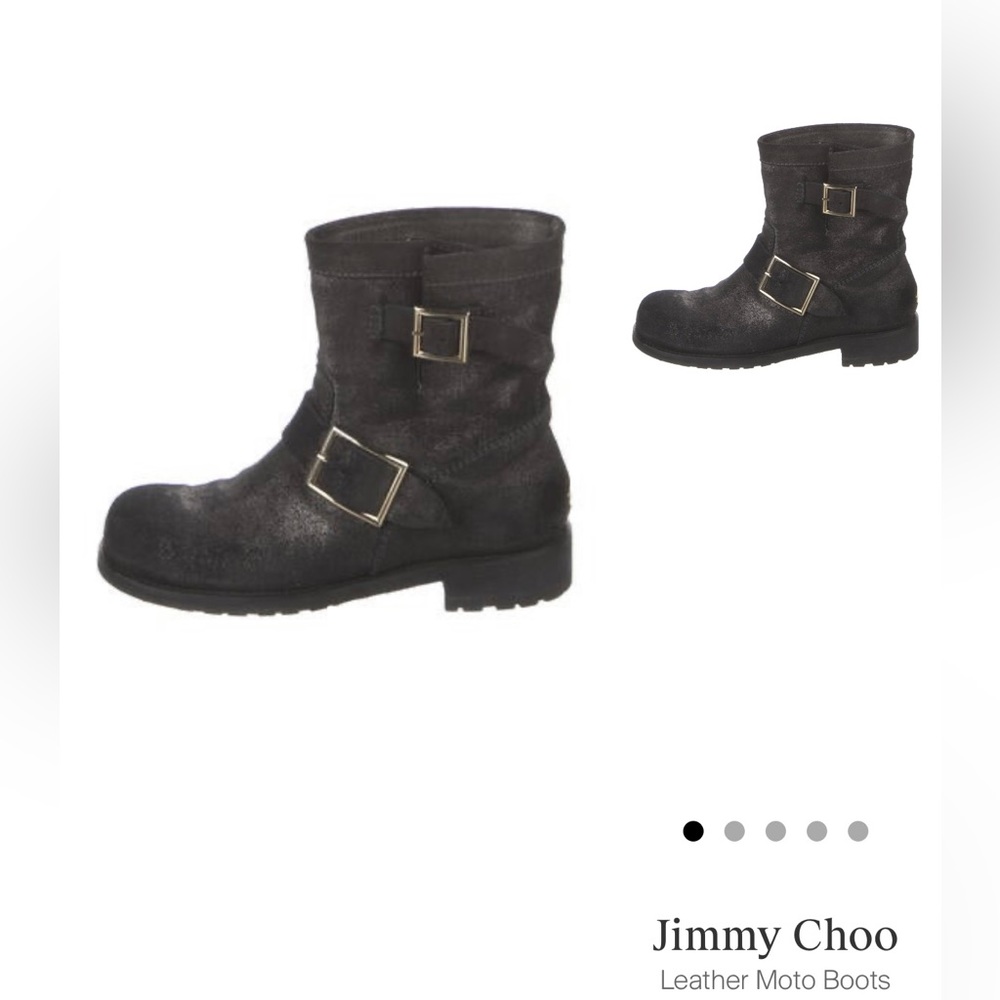 Jimmy Choo, black with a silver shimmer leather combat boots